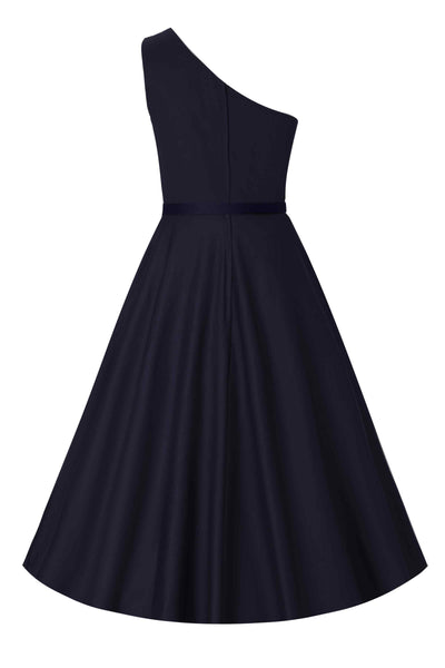 Back view of One Shoulder Navy Blue Swing Dress