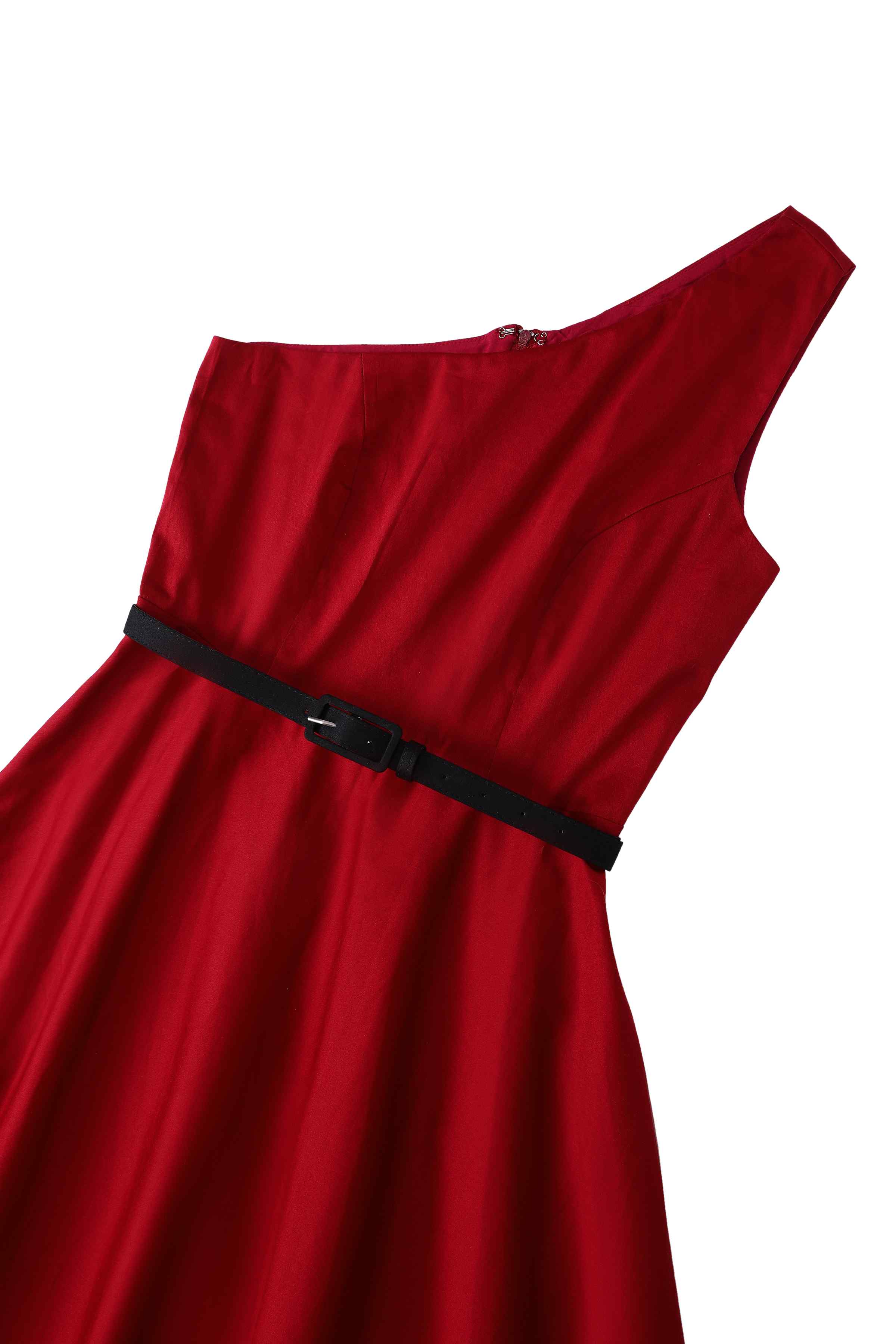 Asymmetrical Red Blue Swing Dress With Belt Asymmetrical Red Blue Swing Dress With Belt