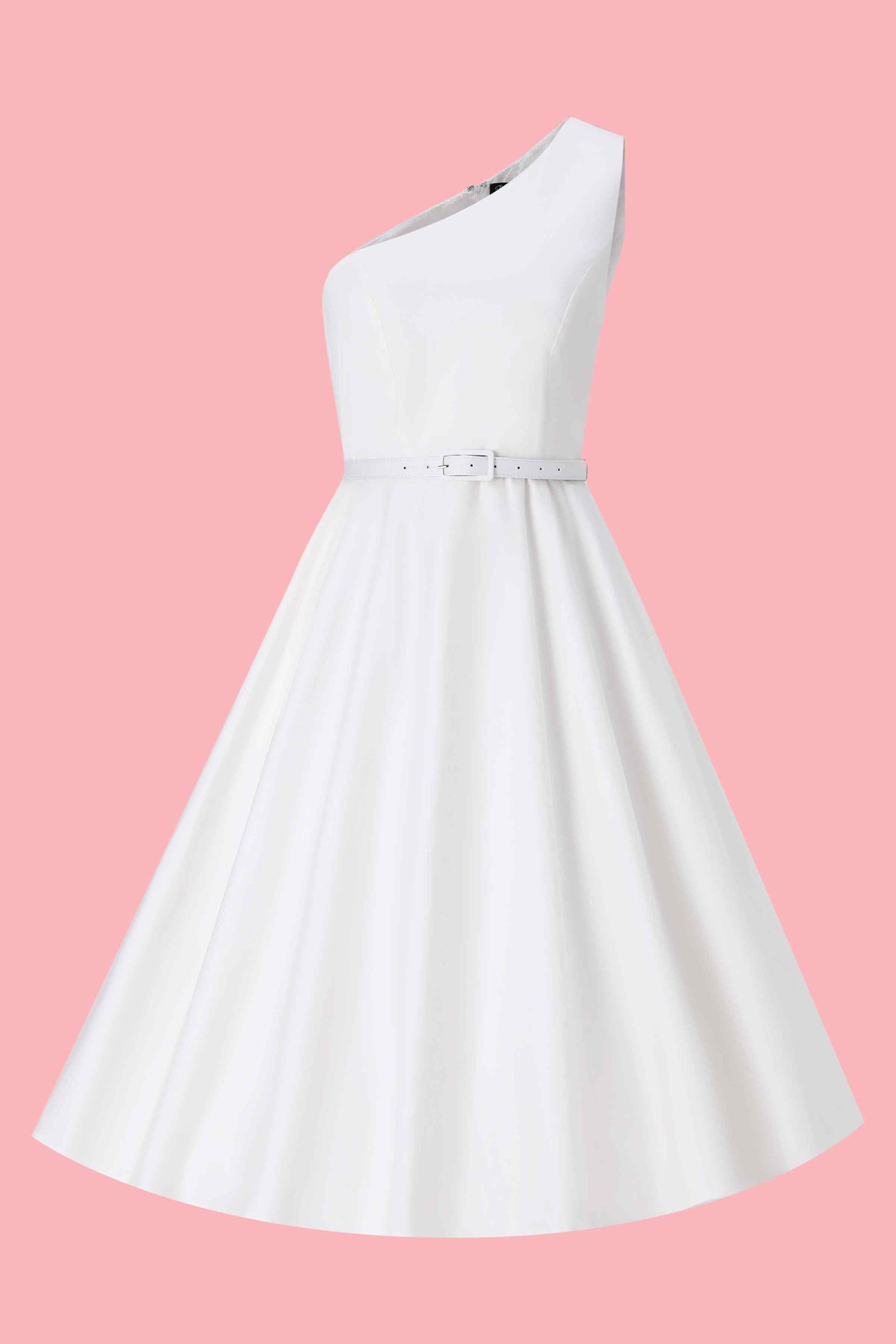 Front view of Susan One Shoulder White Swing Dress