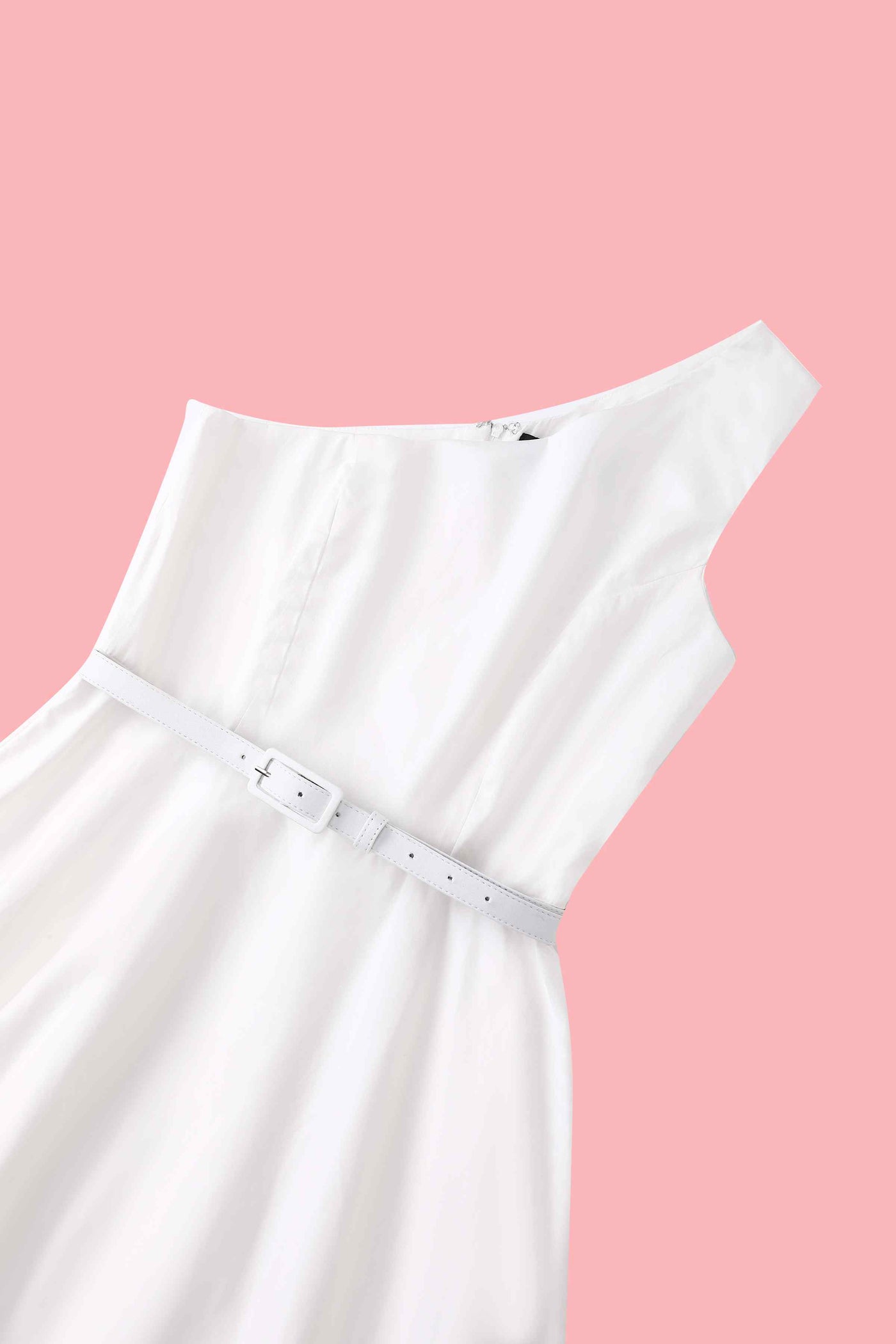 Close up view the top of Susan One Shoulder White Swing Dress