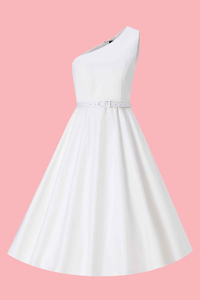 Front view of Susan One Shoulder White Swing Dress