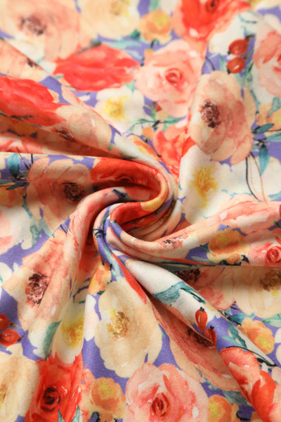 Close up View of Orange Floral Tea Dress