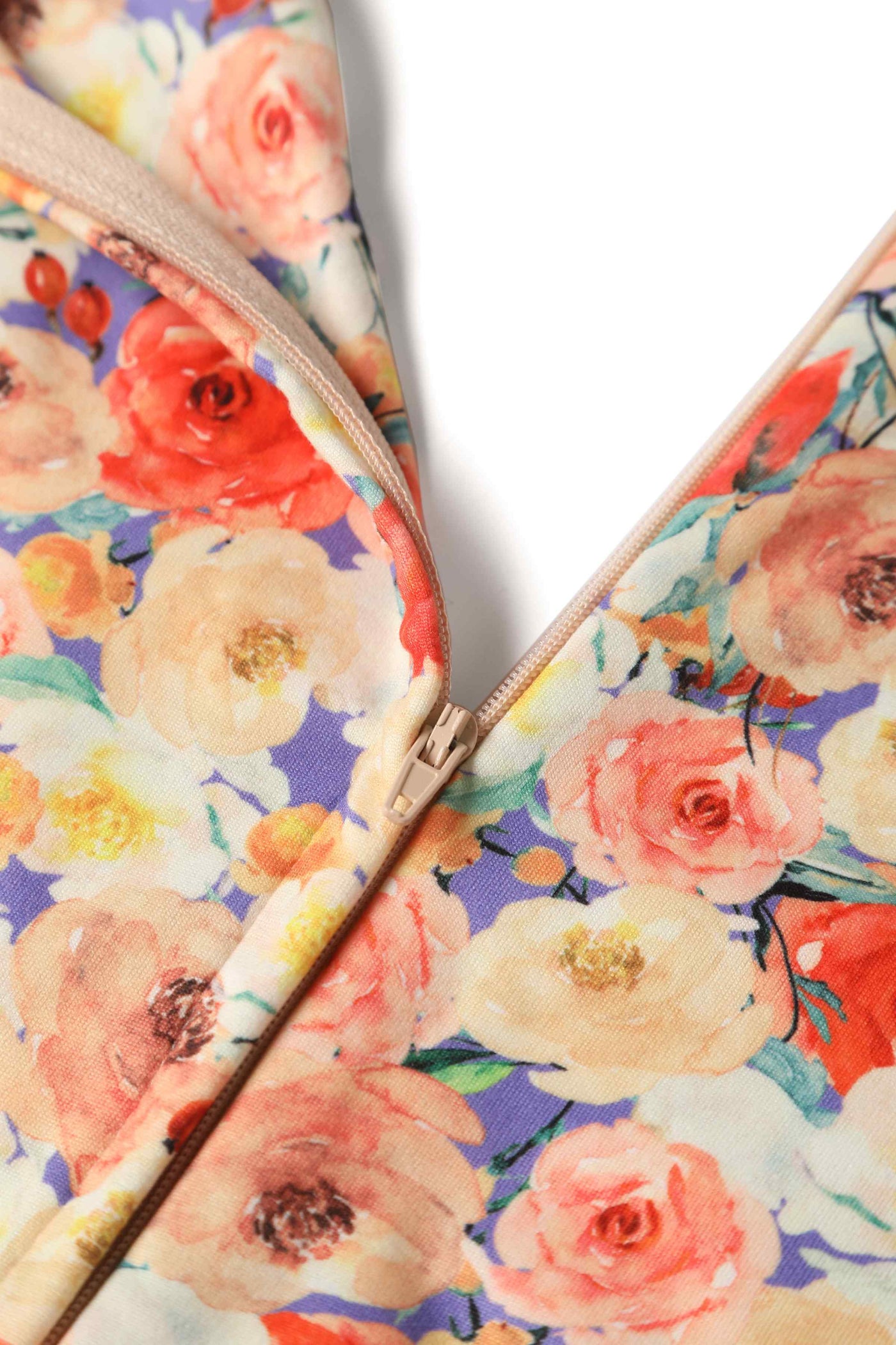 Close up View of Orange Floral Tea Dress