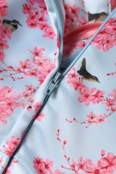 Close up view of Pastel Cherry Blossom Pleated Bust Dress