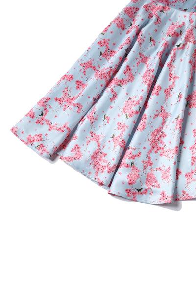 Close up view of Pastel Cherry Blossom Pleated Bust Dress