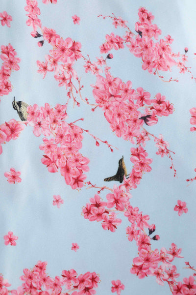 Close up view of Pastel Cherry Blossom Pleated Bust Dress