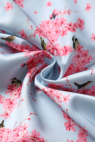 Close up view of Pastel Cherry Blossom Pleated Bust Dress