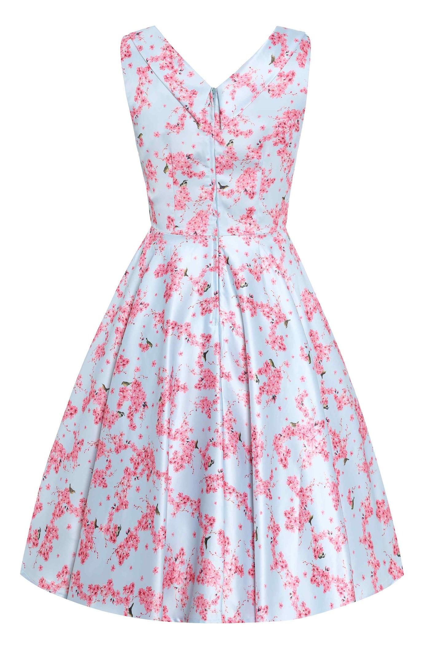 Back view of Pastel Cherry Blossom Pleated Bust Dress