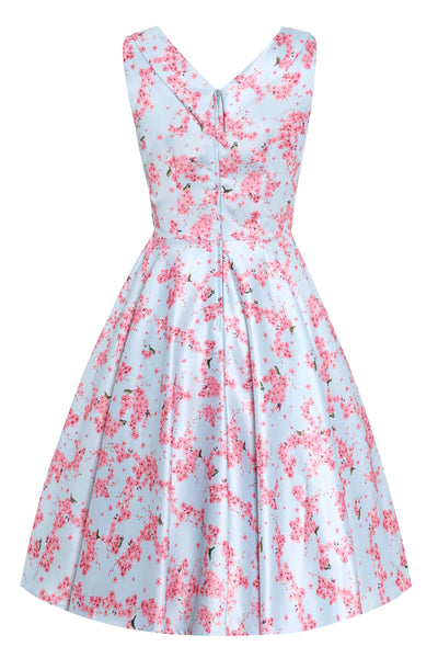 Back view of Pastel Cherry Blossom Pleated Bust Dress