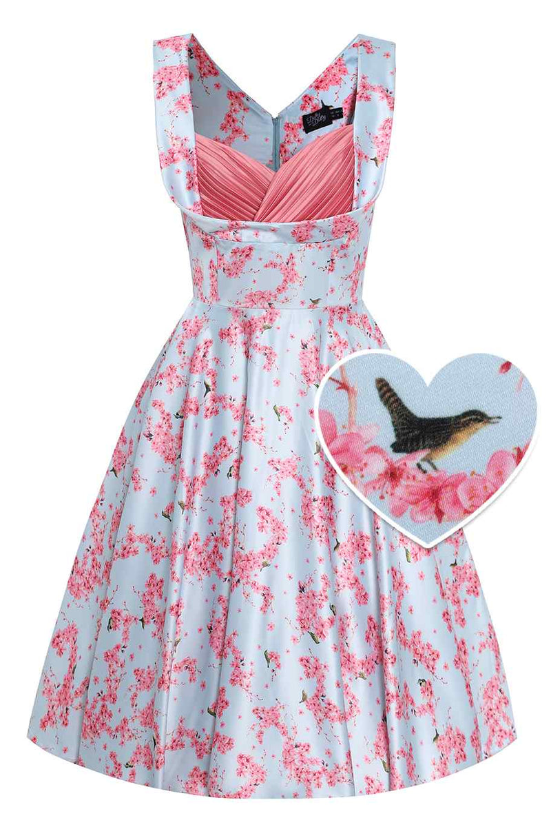 Front view of Pastel Cherry Blossom Pleated Bust Dress