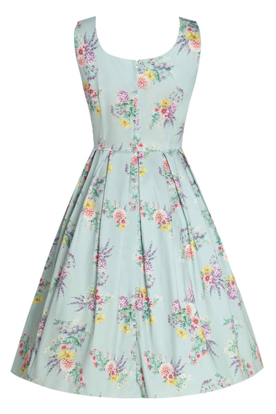 Back view of Pastel Floral Swing Dress In Baby Blue