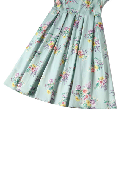 Close up view of Pastel Floral Swing Dress In Baby Blue