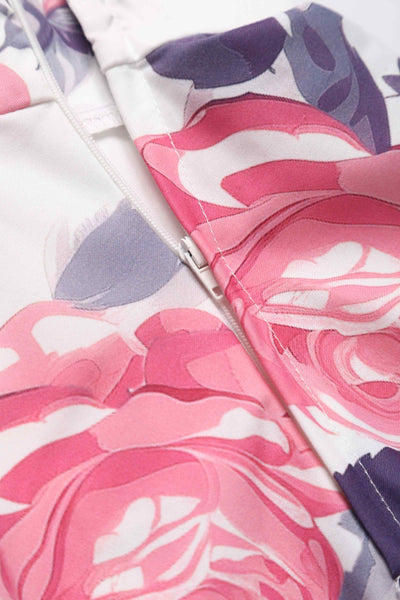 Close up view of Pastel Roses Flared Dress In White
