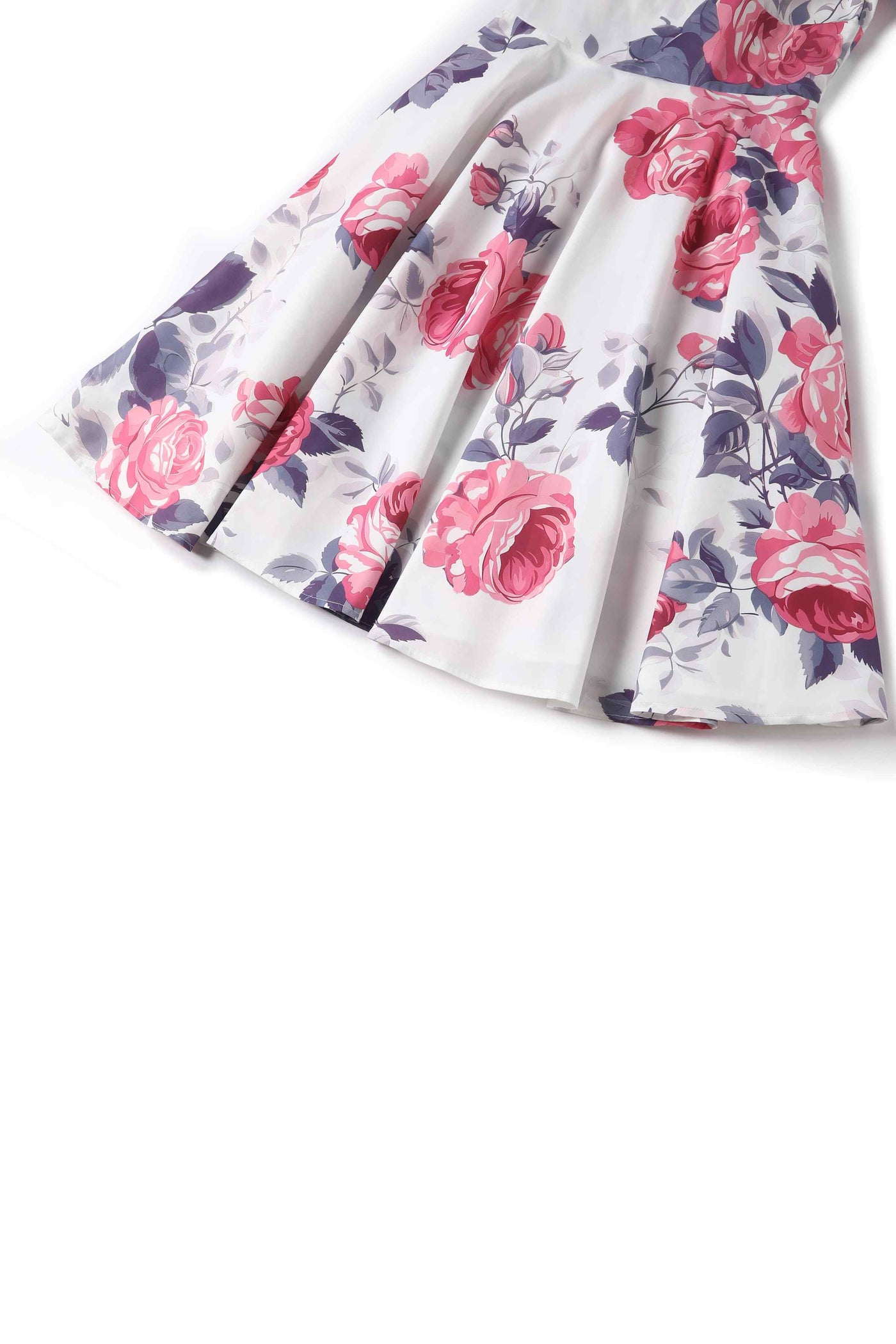 Close up view of Pastel Roses Flared Dress In White