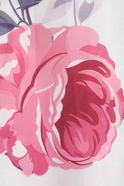 Close up view of Pastel Roses Flared Dress In White