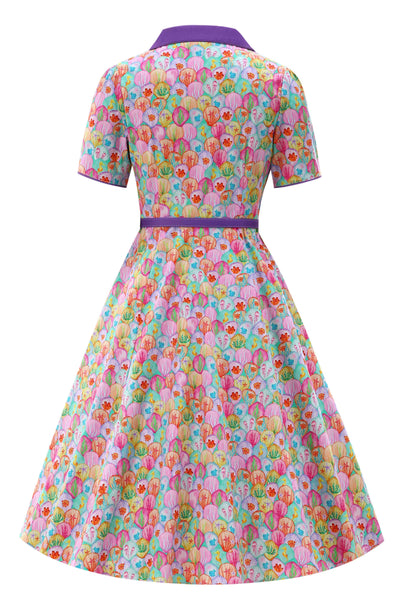 Back view of Pastel Seashell Midi Shirt Dress