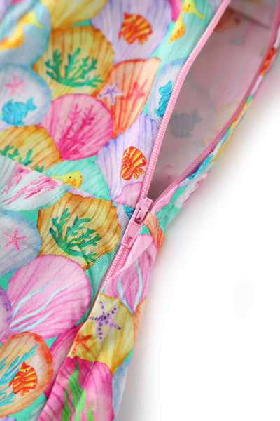 Close up view of Pastel Seashell Midi Shirt Dress