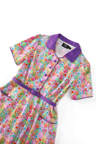 Close up view of Pastel Seashell Midi Shirt Dress