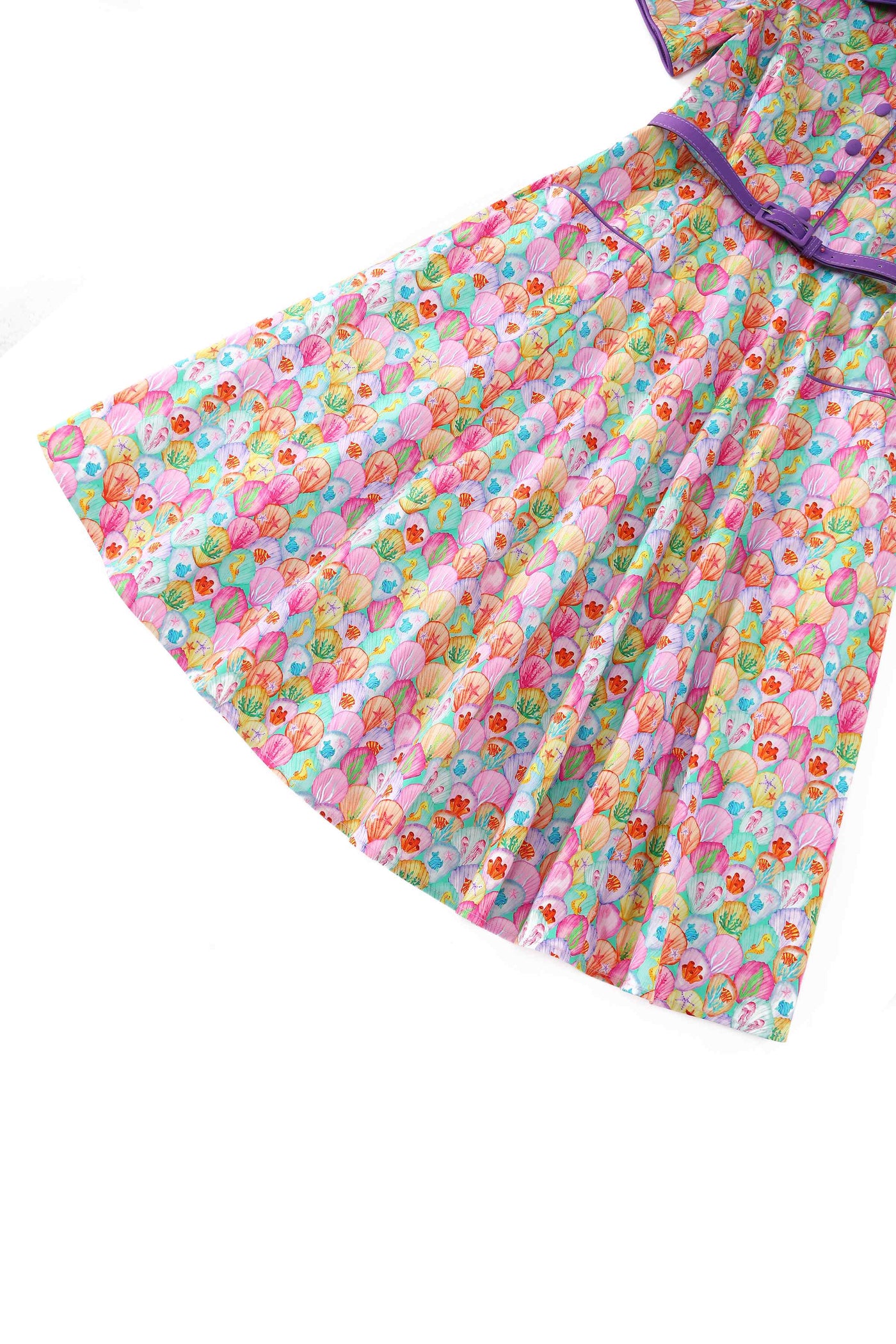 Close up view of Pastel Seashell Midi Shirt Dress