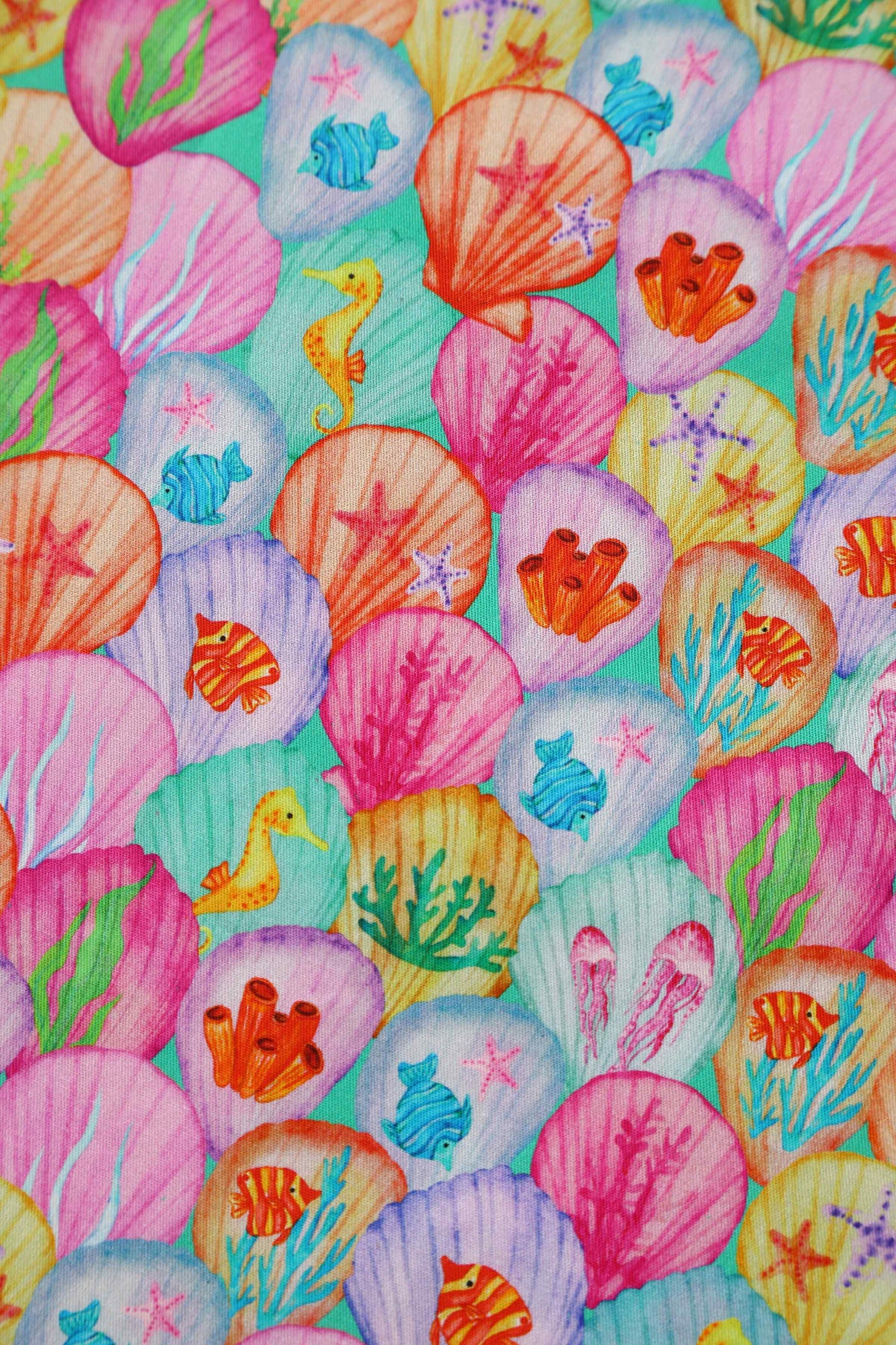 Close up view of Pastel Seashell Midi Shirt Dress