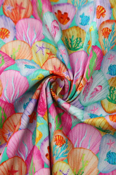 Close up view of Pastel Seashell Midi Shirt Dress