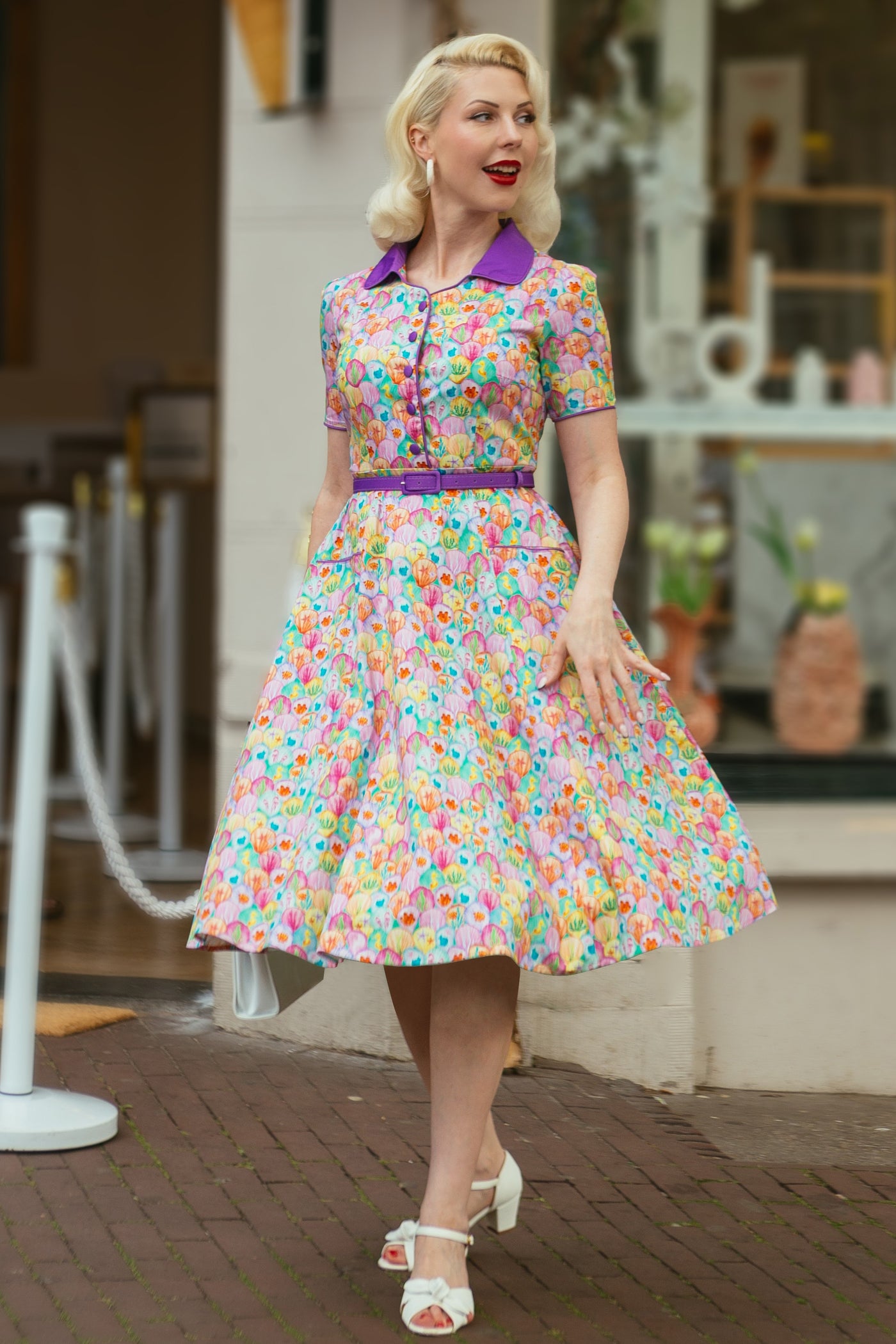 Mabel Pastel Seashell Midi Shirt Dress