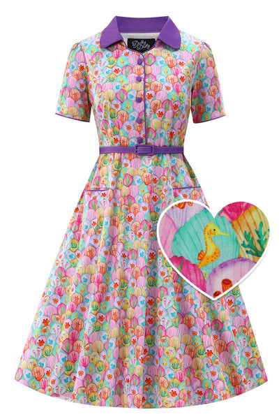 Mabel Pastel Seashell Midi Shirt Dress