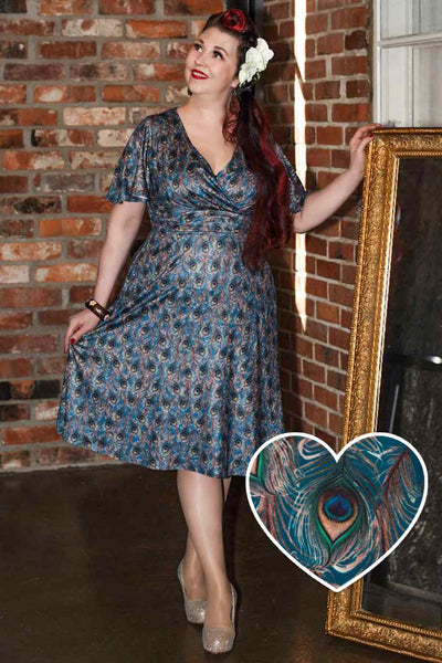 Donna Peacock Feather Crossover Bust Dress