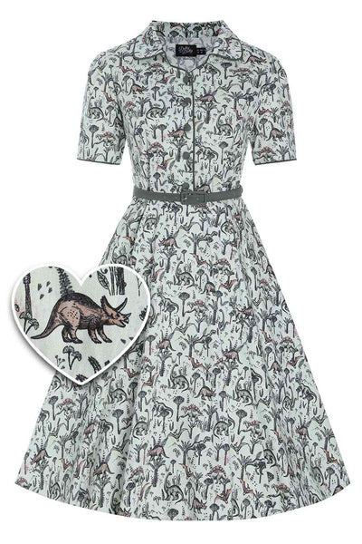 Front view of Dinosaur Forest Shirt Dress