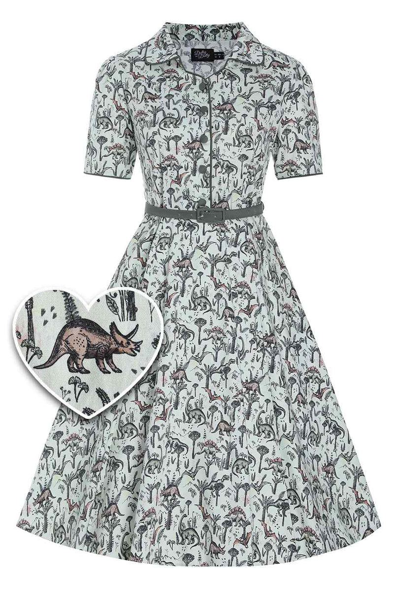 Front view of Dinosaur Forest Shirt Dress