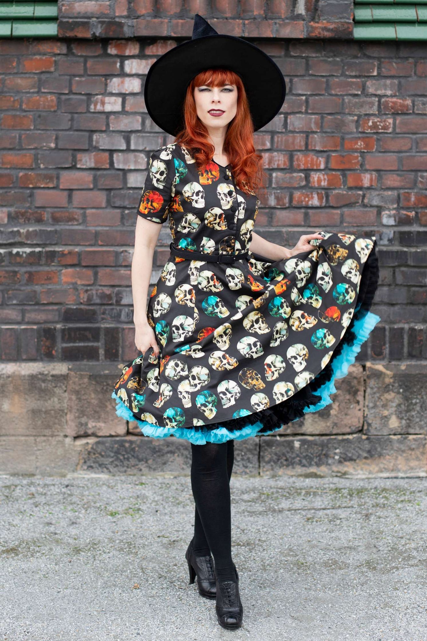 Penelope Rockabilly Black Skull Shirt Dress