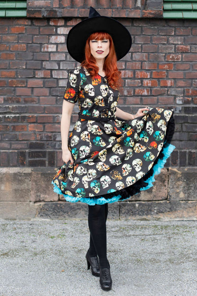 Penelope Rockabilly Black Skull Shirt Dress