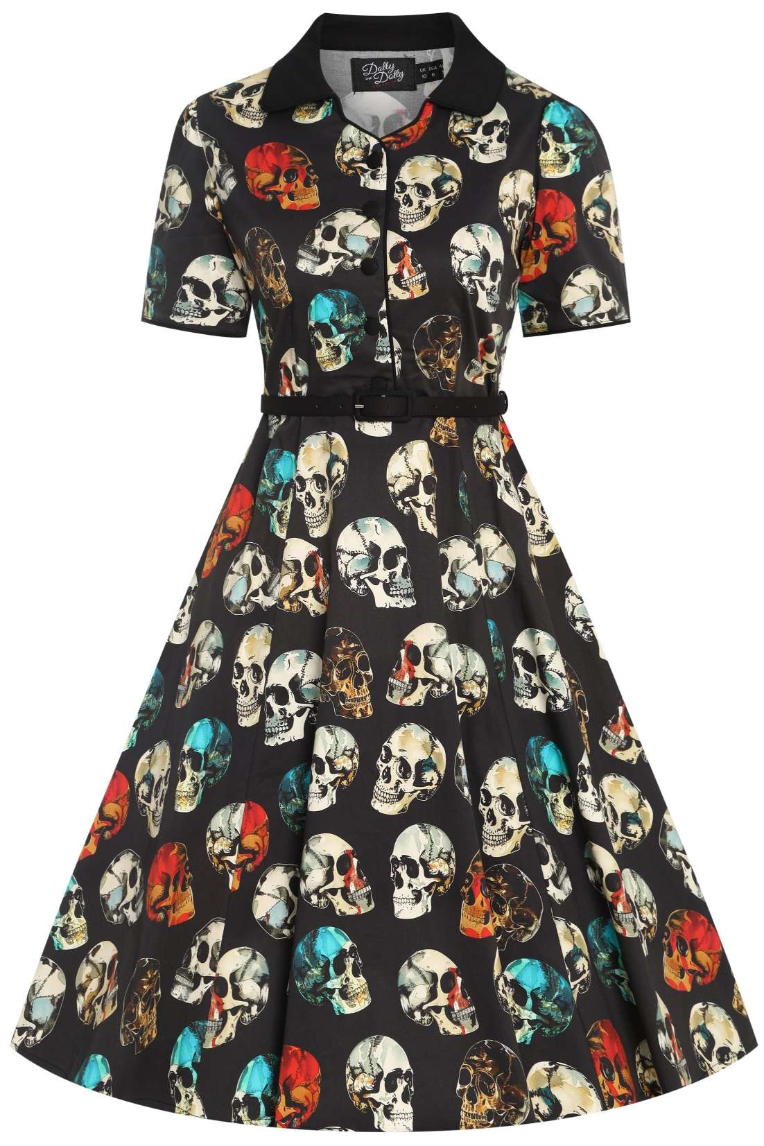 Penelope Rockabilly Black Skull Shirt Dress
