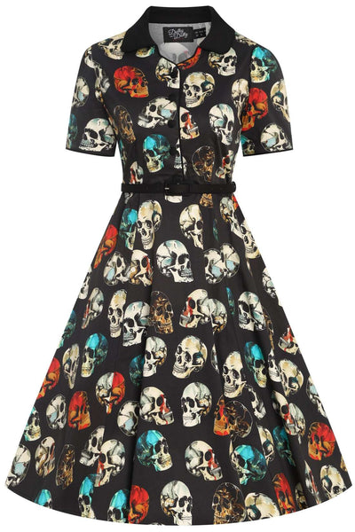 Penelope Rockabilly Black Skull Shirt Dress
