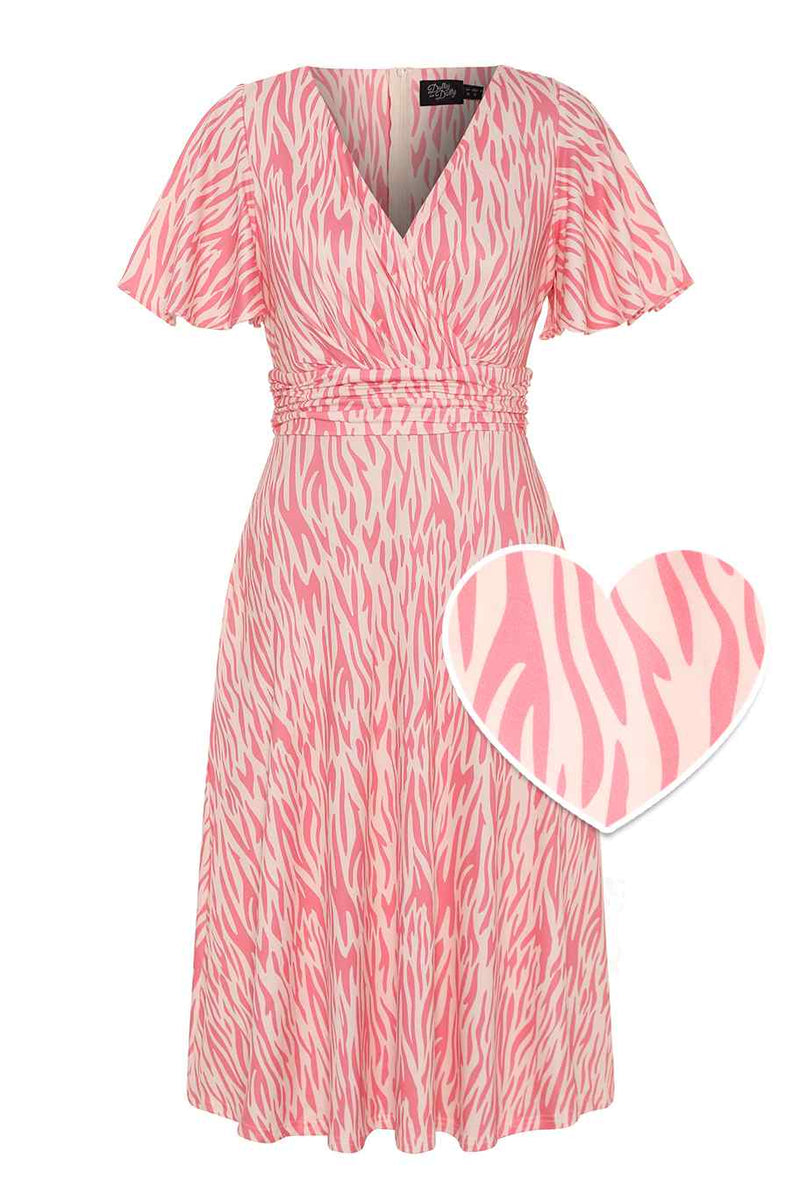 Front view of Pink Animal Print Tea Dress