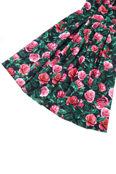 Close up view of Lily Pink Camellia Off Shoulder Dress In Black