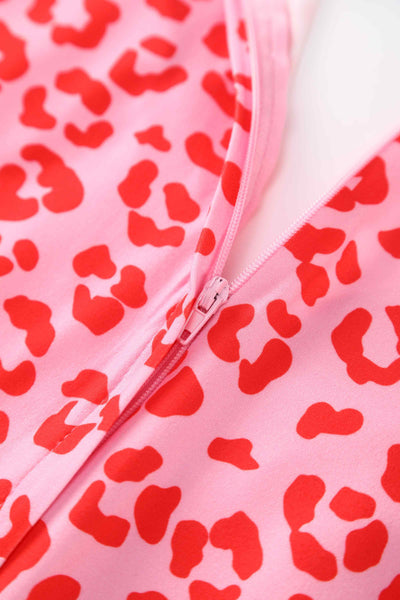 Zipper of Julia Pink Cheetah Print Midi Dress