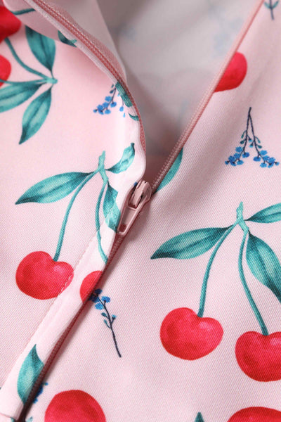 Close up View of Pink Cherry Flared Dress