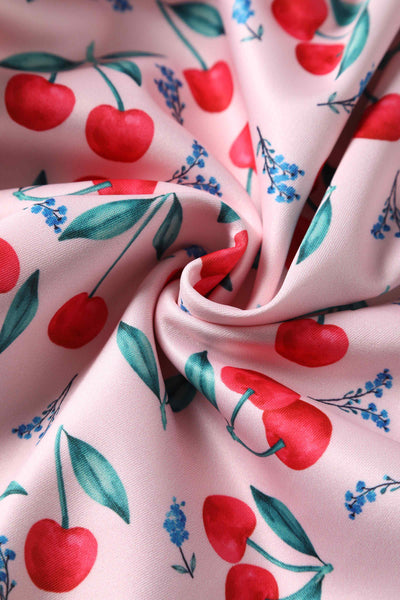 Close up View of Pink Cherry Flared Dress