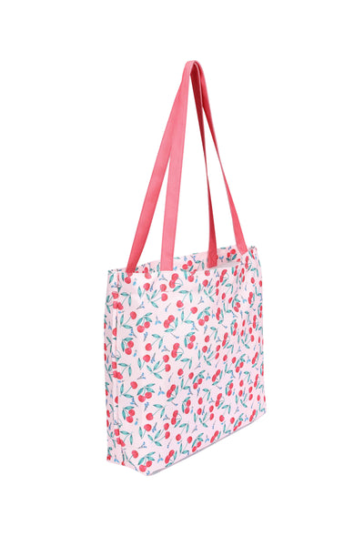 Pink Cherry Print  Shopping Tote Bag