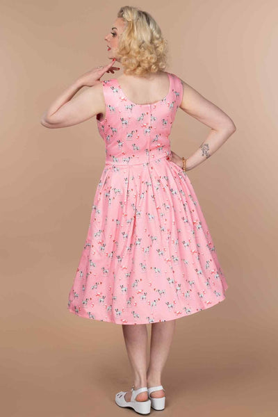 A model wearing a Pink Dalmatian Flared Dress
