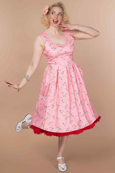 A model wearing a Pink Dalmatian Flared Dress