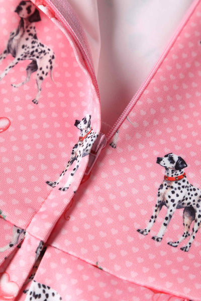  Pink Dalmatian Flared Dress, zip view