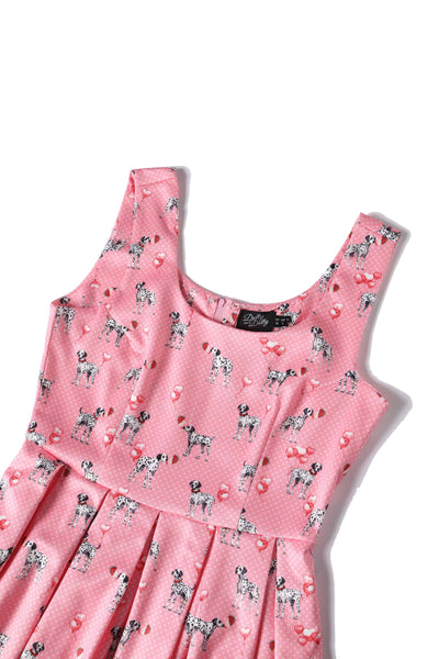 Top view of Pink Dalmatian Flared Dress