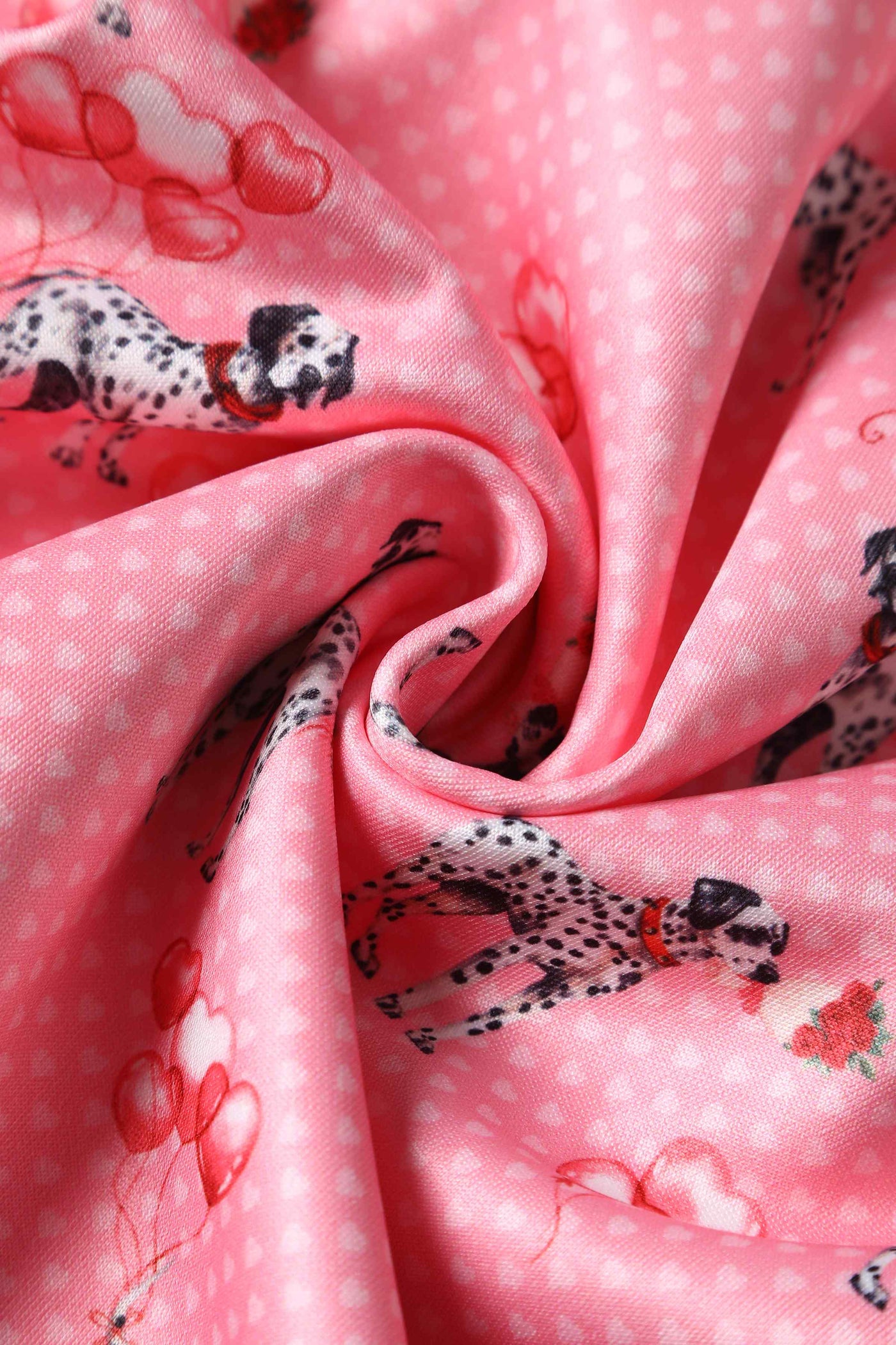 Pink Dalmatian dog and heart balloon print fabric 