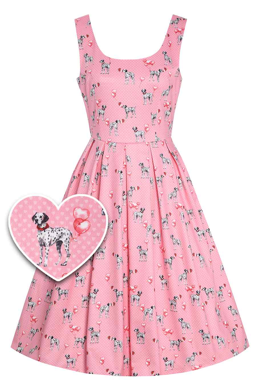 Front view of Pink Dalmatian Flared Dress