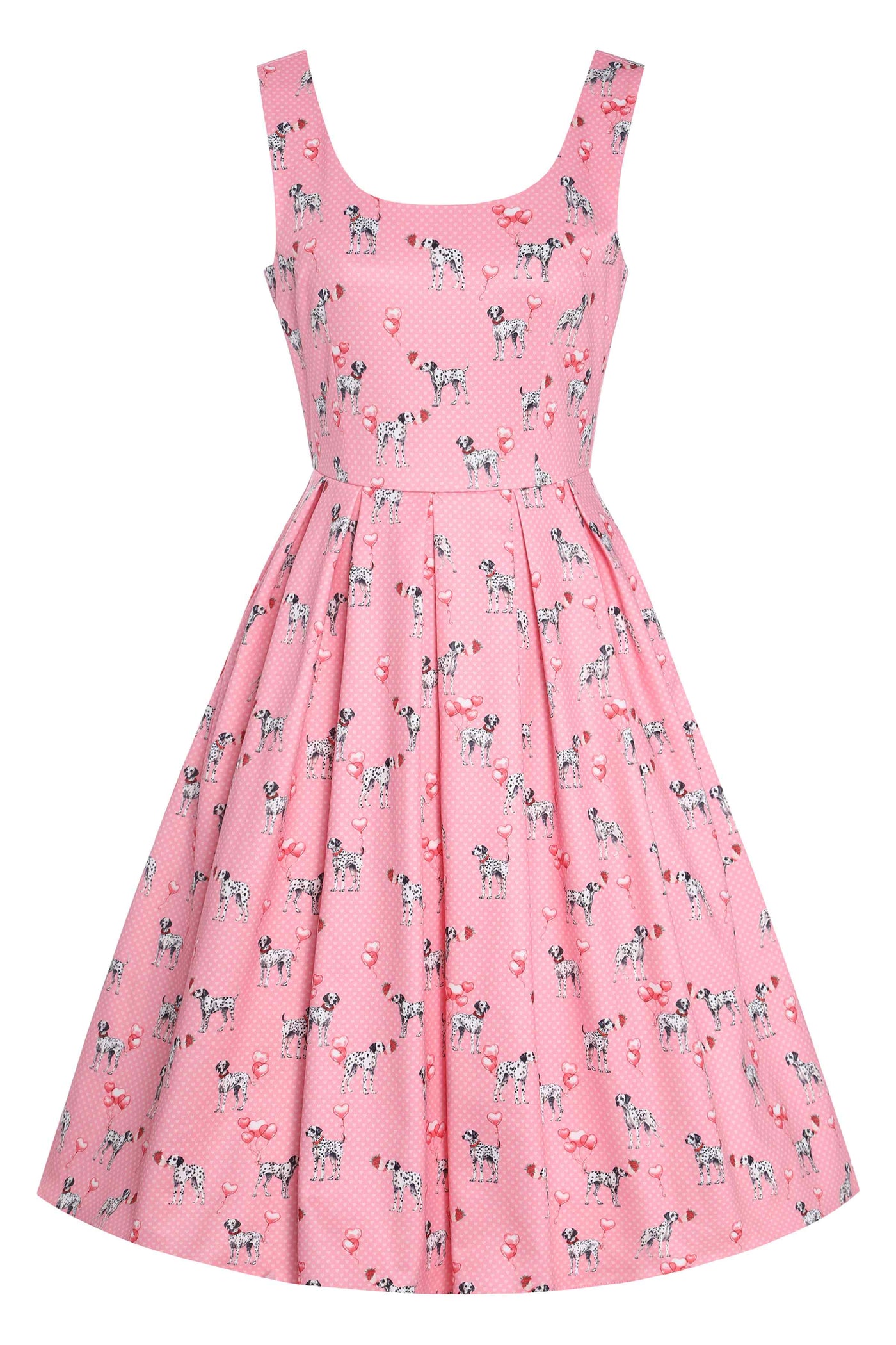 Front view of Pink Dalmatian Flared Dress