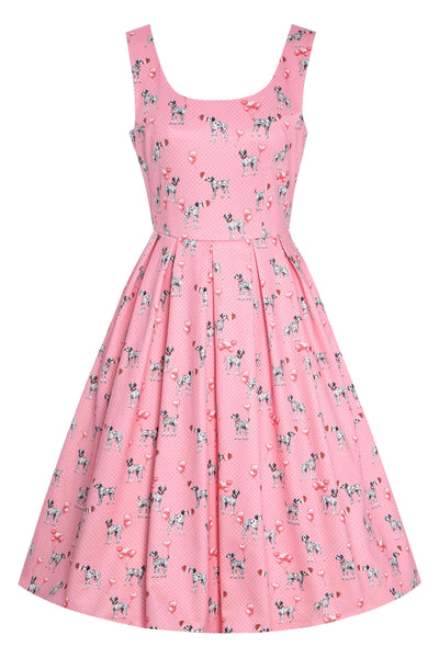 Front view of Pink Dalmatian Flared Dress