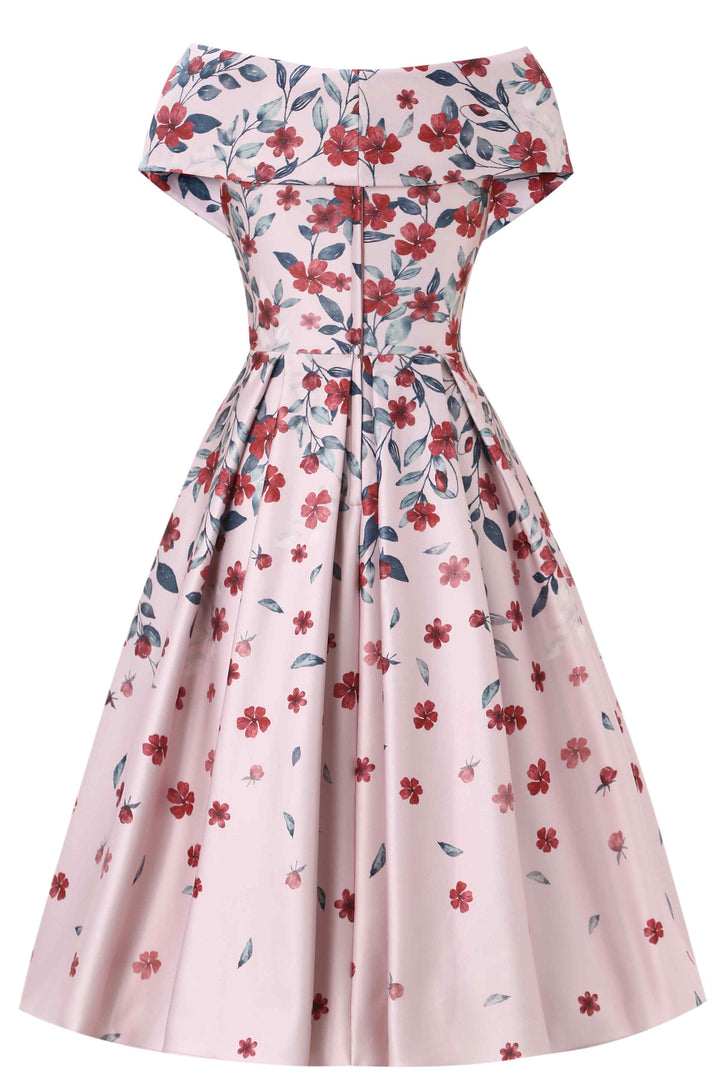 Vintage Inspired Pink Falling Flower Formal Dress