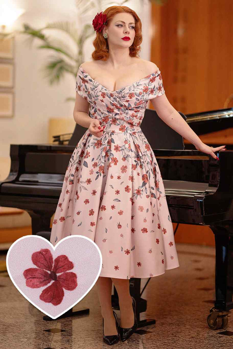 Vintage Inspired Pink Falling Flower Formal Dress - Main Image